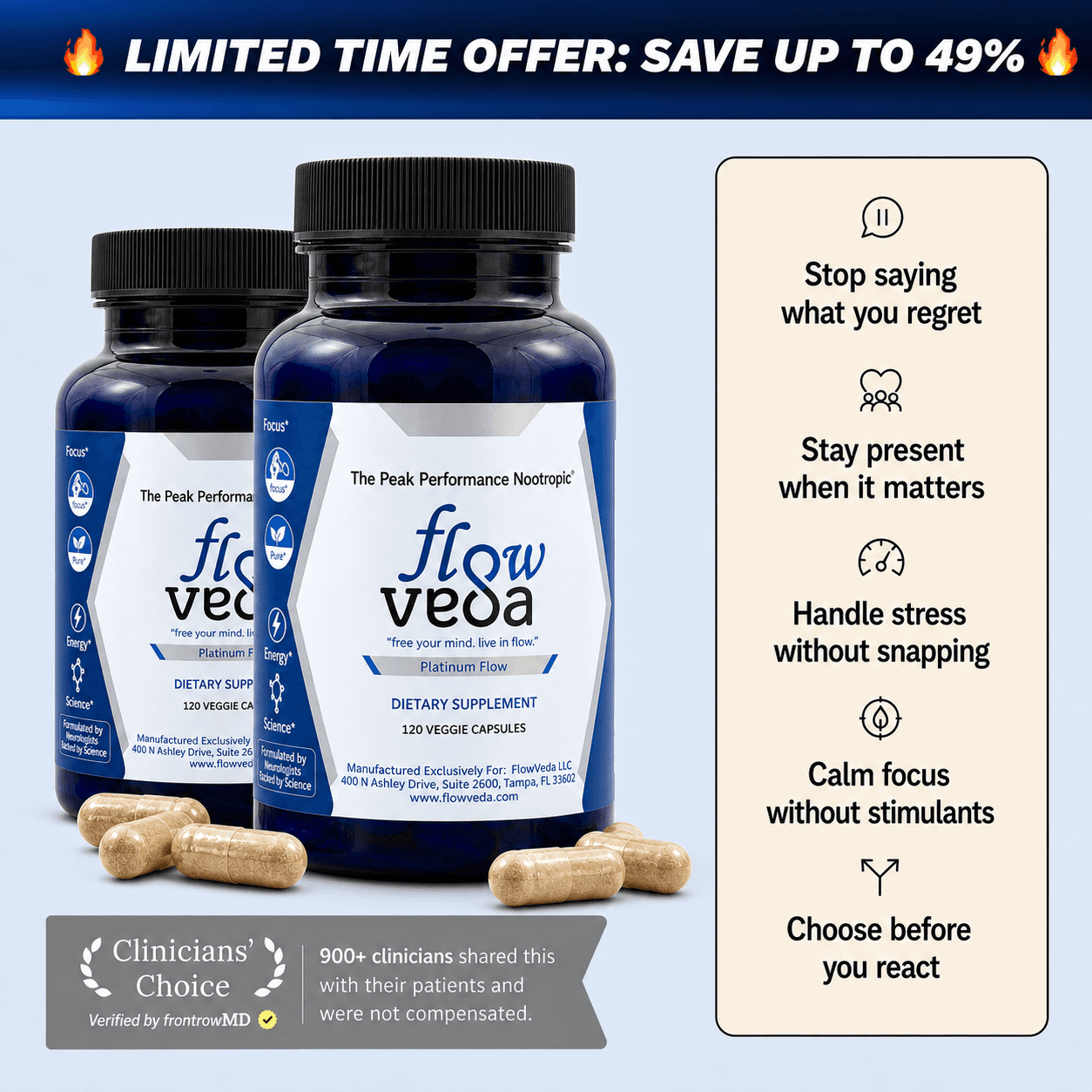 FlowVeda® Platinum Flow. Two-bottle offer, recommended by 900+ clinicians.